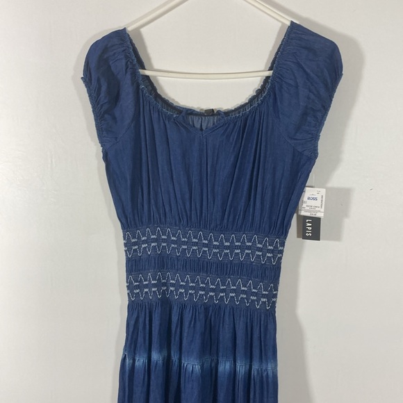 Lapis Maxi Dress Women Size S Dark & Faded Elastic Neck & Sleeves New With Tags - Picture 2 of 11
